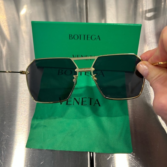 Bottega Veneta Gold-Tone Frame Sunglasses with Dark Green Lenses - Picture 3 of 6